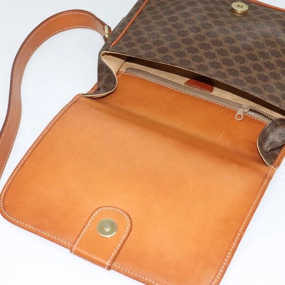 CELINE Macadam Canvas Shoulder Bag PVC Leather Brown Gold - Picture 8 of 16